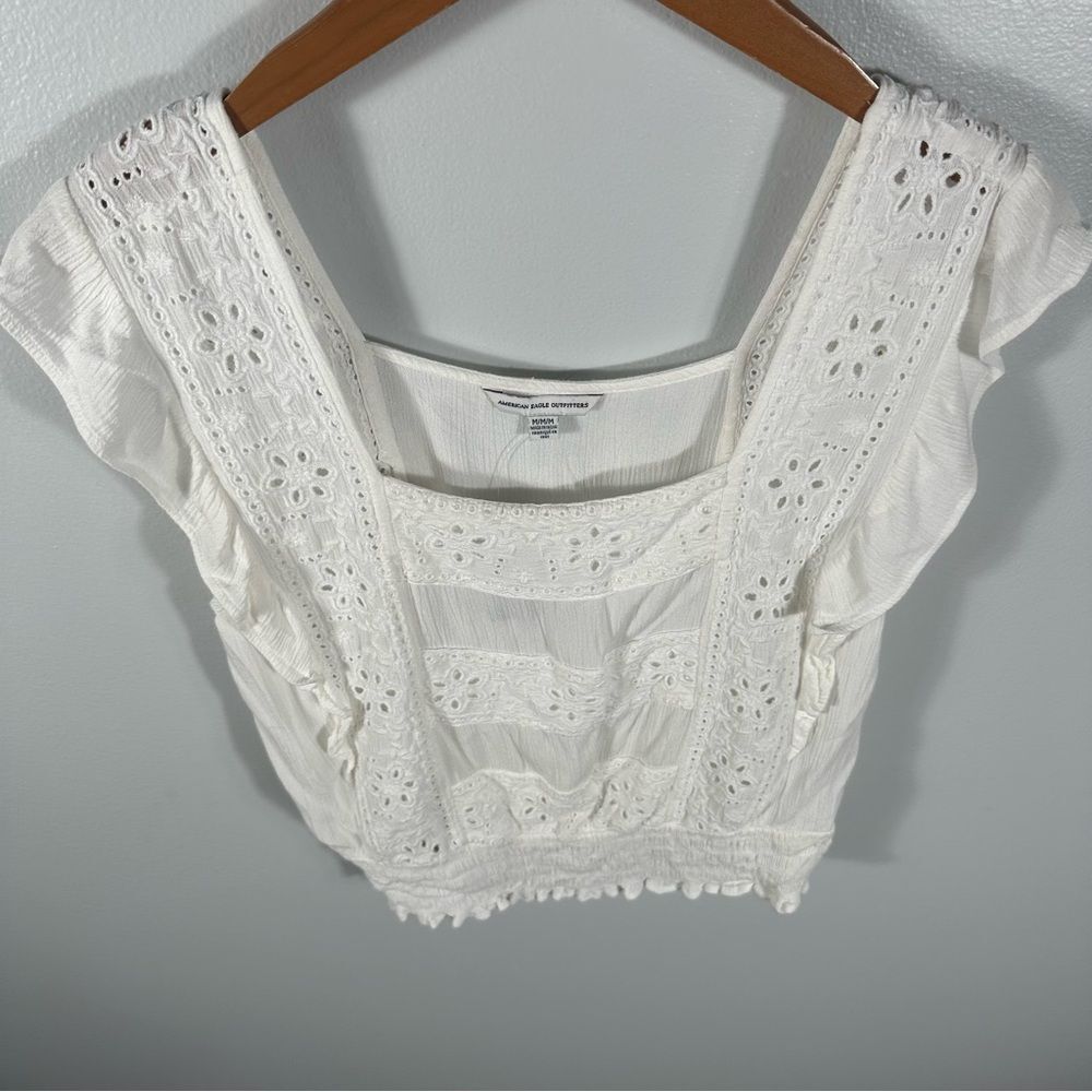American Eagle Outfitters White Ruffled Flutter Sleeve Blouse NWT Size Medium - Picture 14 of 14